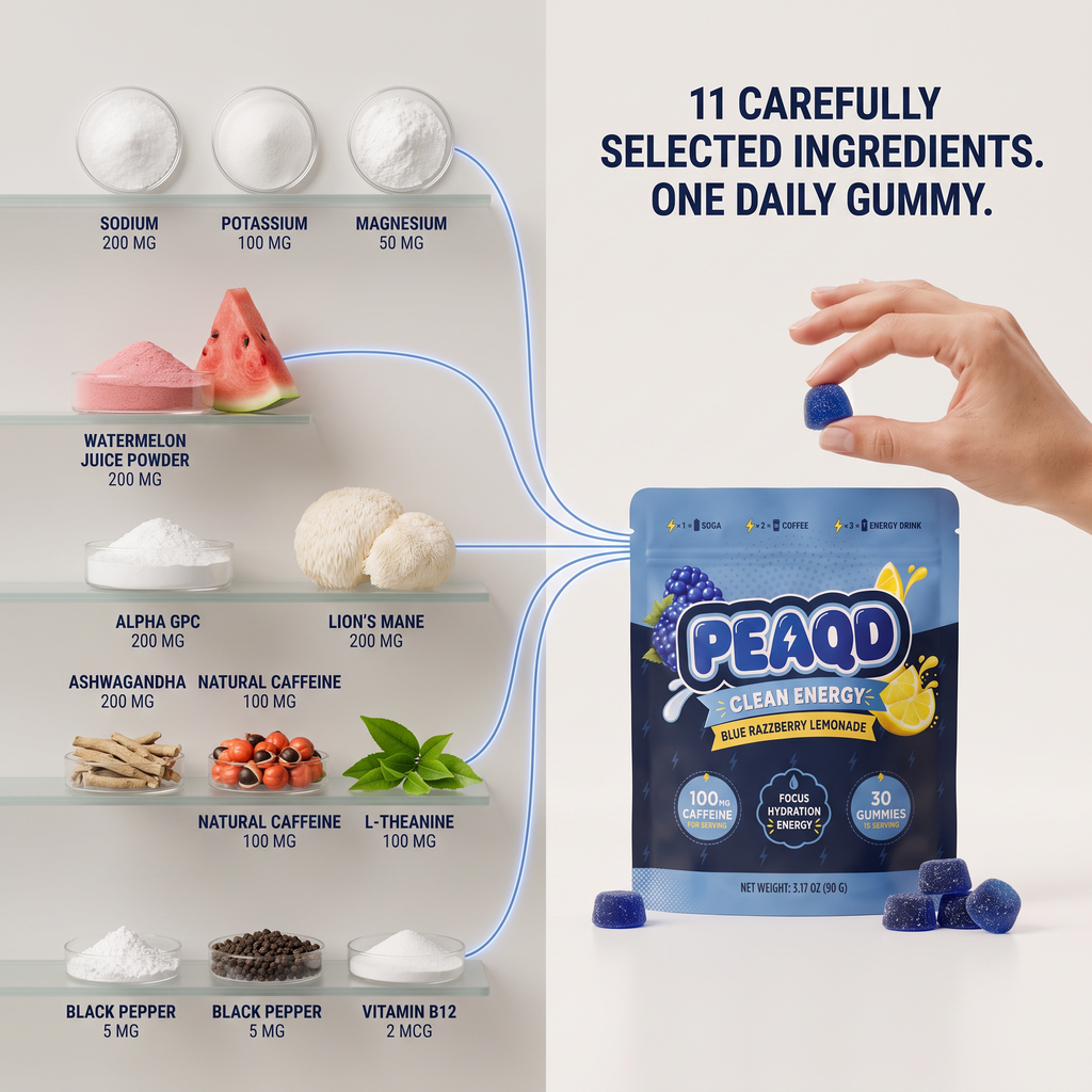 PEAQD Energy & Focus Gummies — Blue Razzberry Lemonade