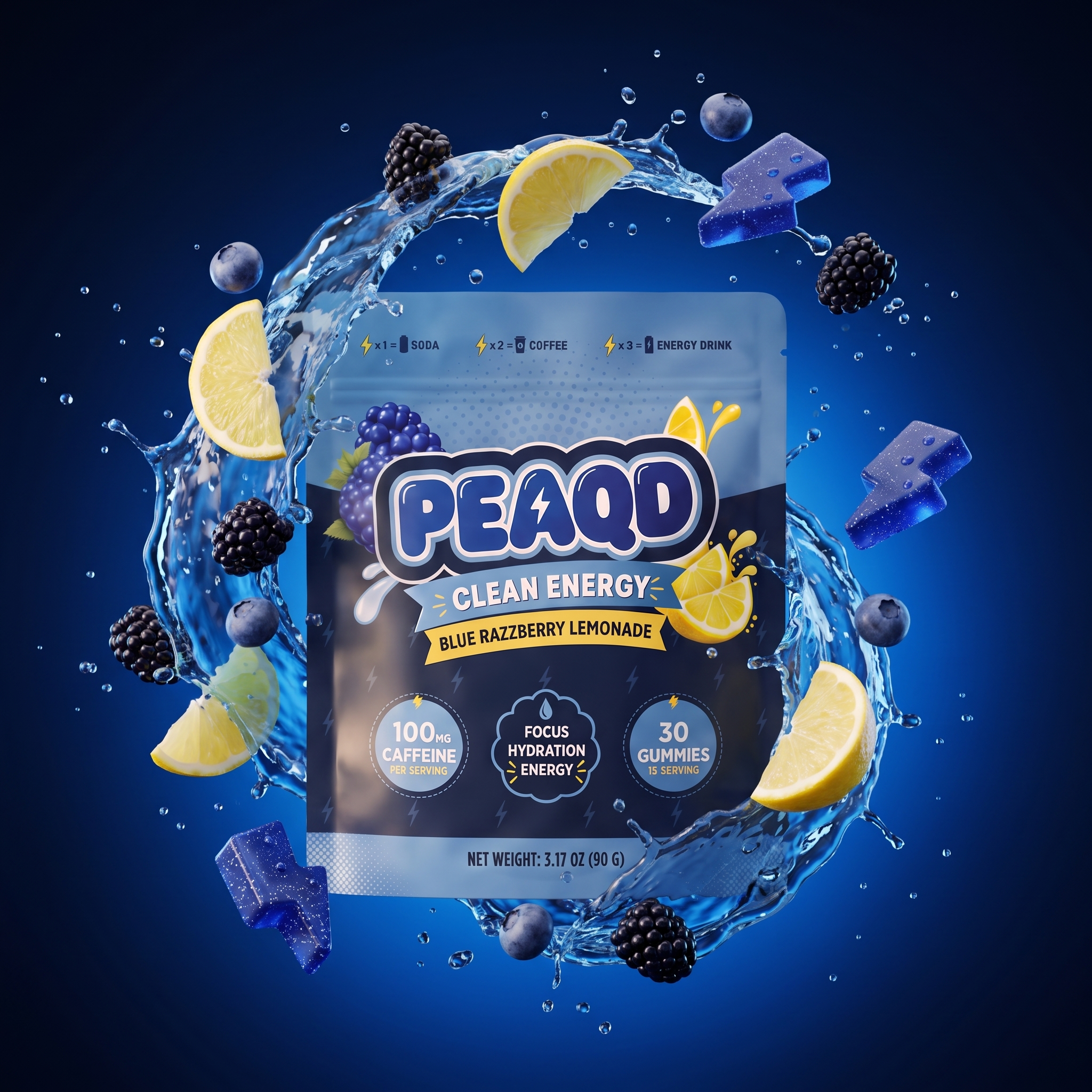 PEAQD Energy & Focus Gummies — Blue Razzberry Lemonade