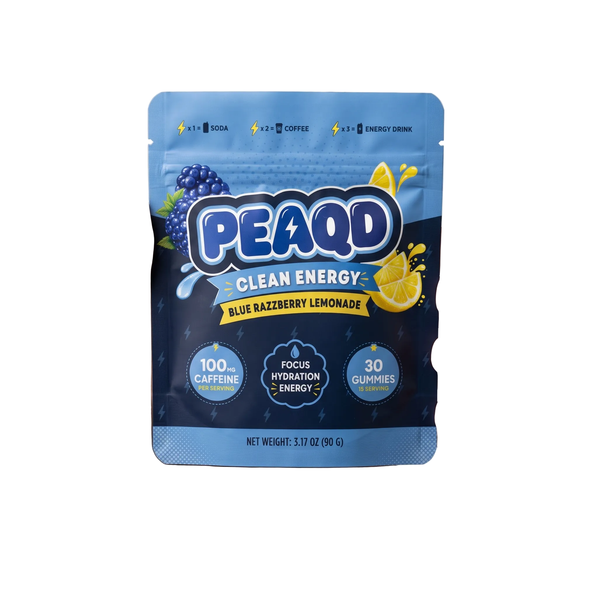PEAQD Energy & Focus Gummies — Blue Razzberry Lemonade